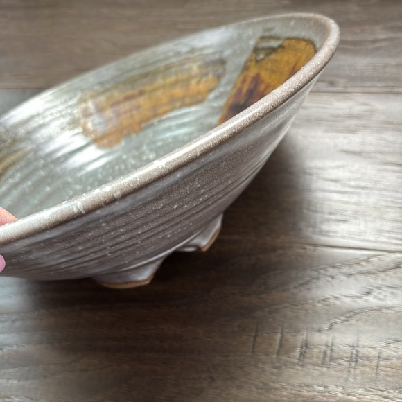Ceramic Round Footed Bowl Multi-use decor,planter,serving,pewter gray/brown/rust - Picture 4 of 10